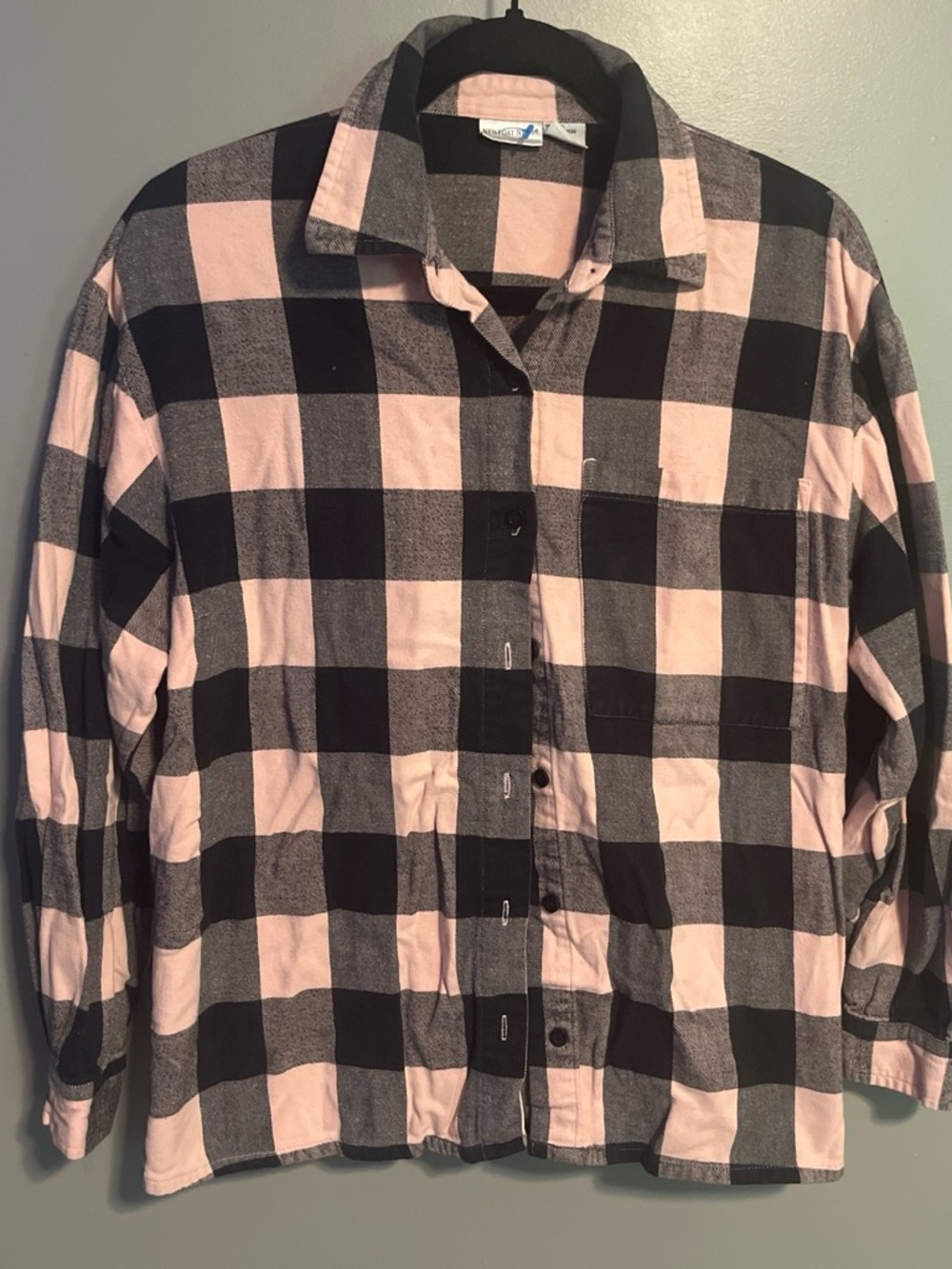 Women’s Pink and Black Plaid Button-Up Shirt